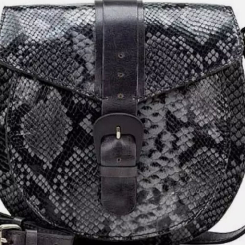 Patricia Nash Padova Croco-Embossed Leather Saddlebag SMOKE NEW